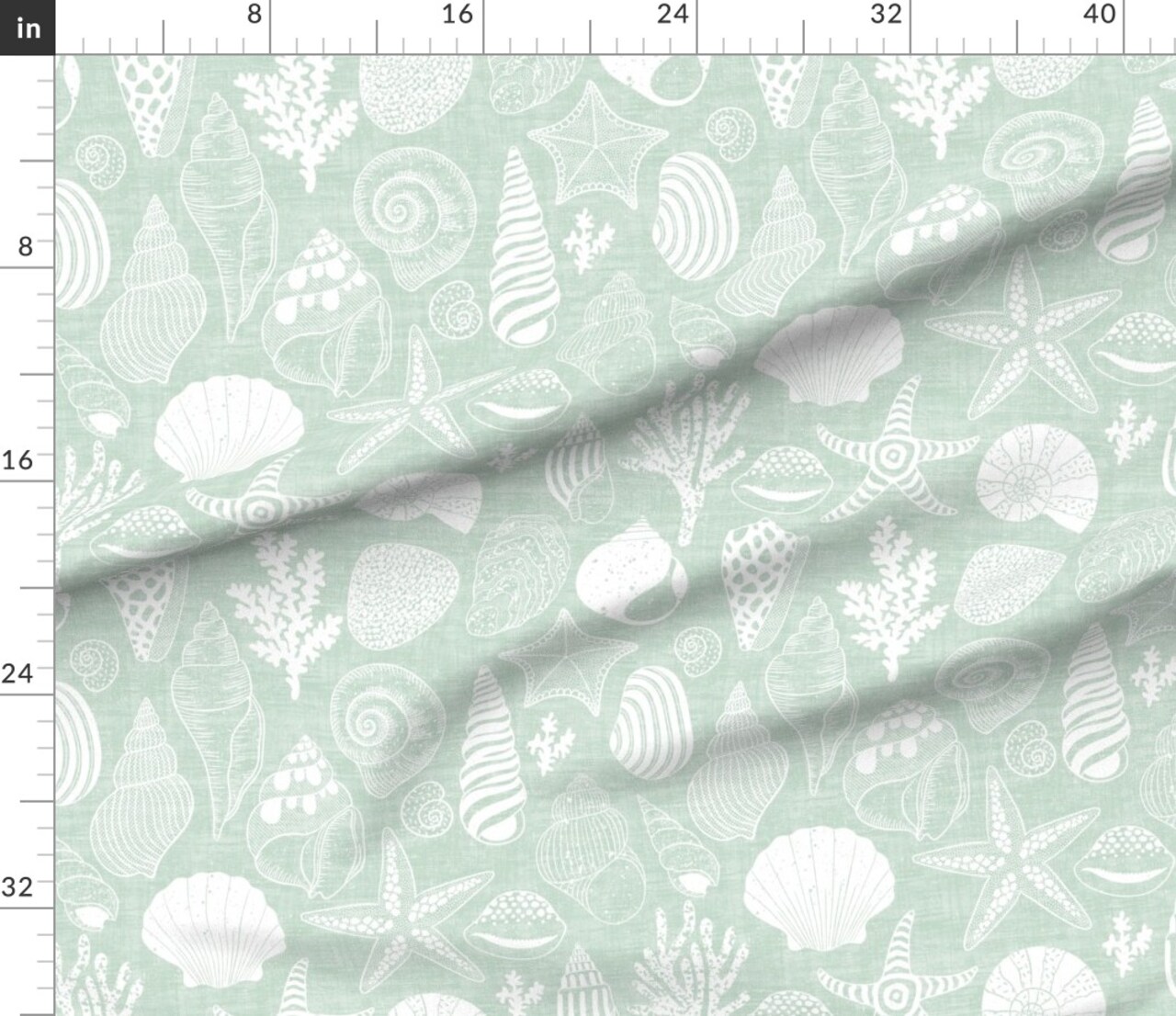 Mint Coastal Seashells Nautical Sage Green Neutral Calm Serene Minimal Simple Beach Ocean Seaside Custom Printed Fabric by Spoonflower Various Fabrics by the Yard or Fat Quarter